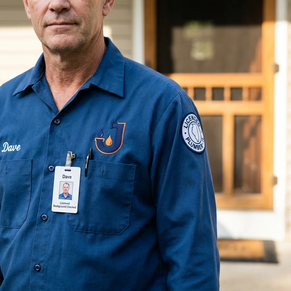 Licensed plumber showing ID badge in Neillsville, WI