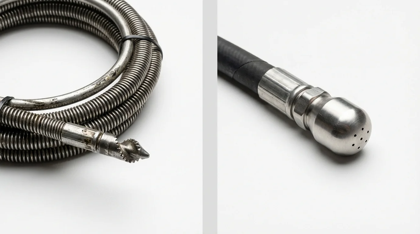 Drain snake cable and hydro jetting nozzle used for drain cleaning in Neillsville, WI