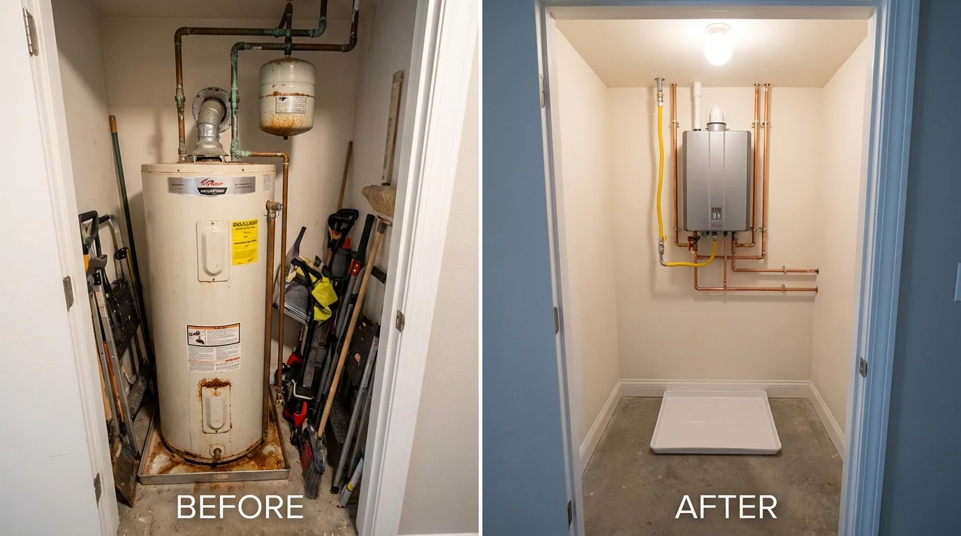 Tank water heater versus wall-mounted tankless unit comparison for Neillsville, WI homeowners