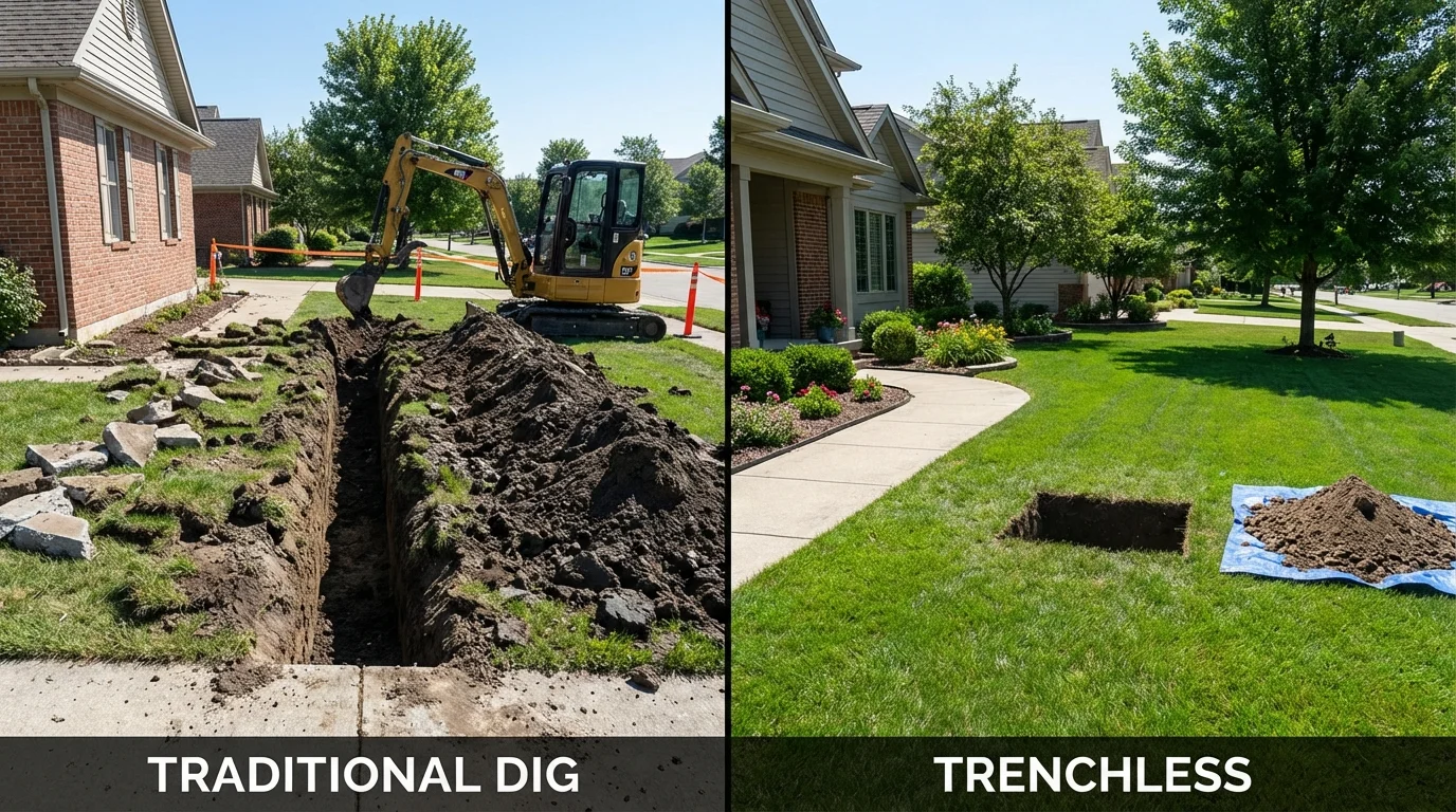 Trenchless sewer repair with minimal yard damage versus traditional excavation in Neillsville, WI
